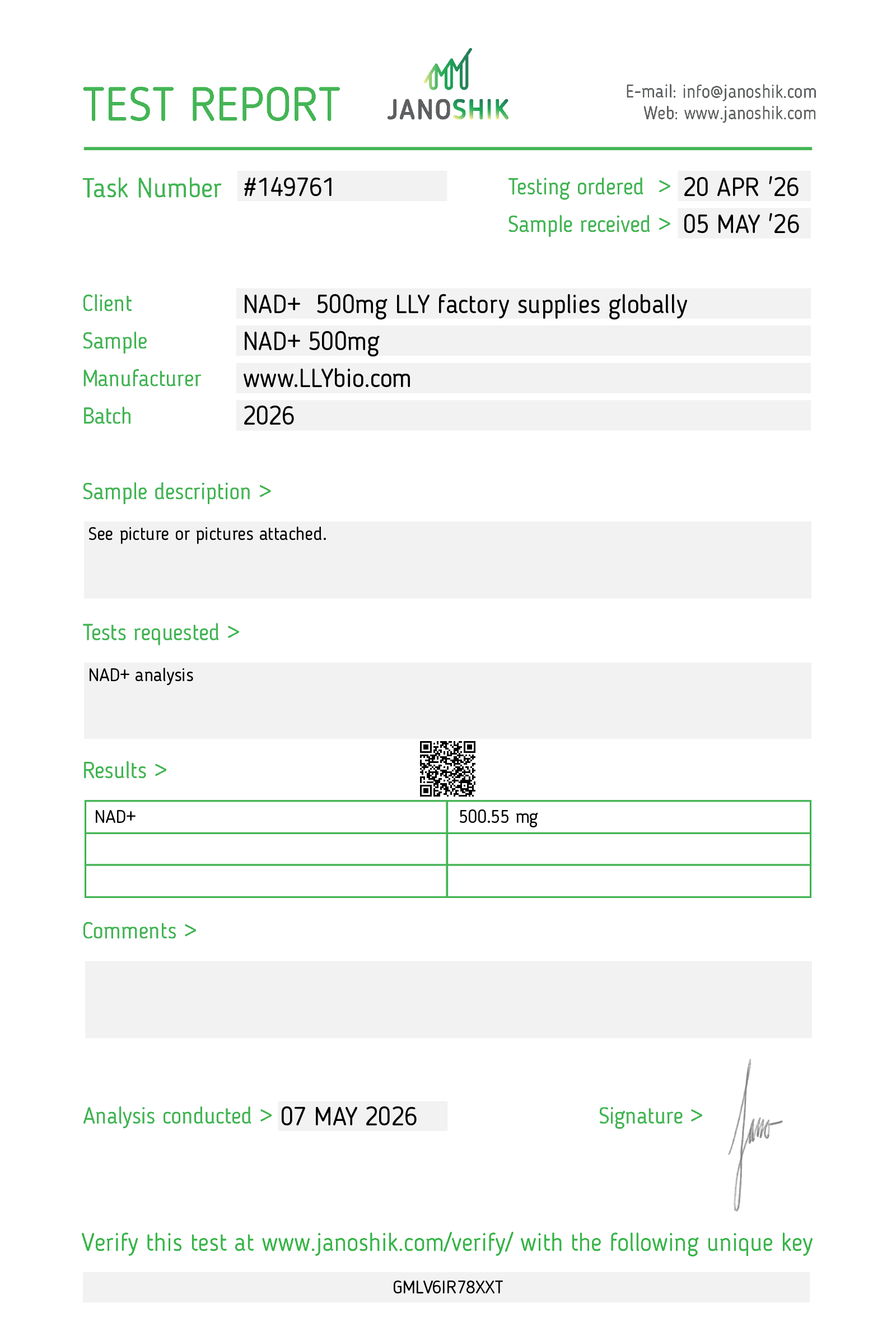NAD+ report