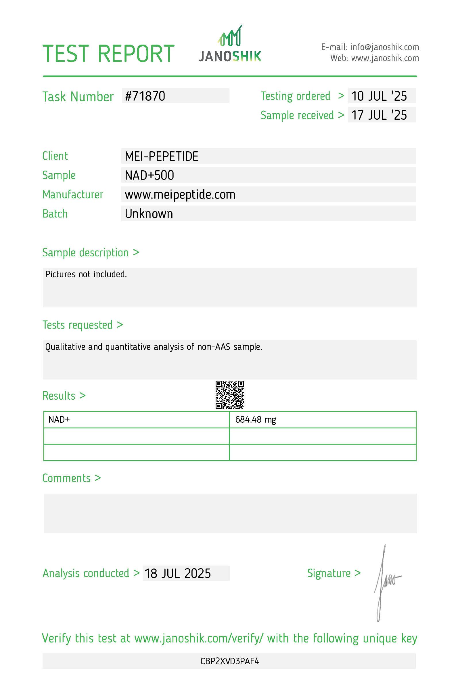 NAD+ report